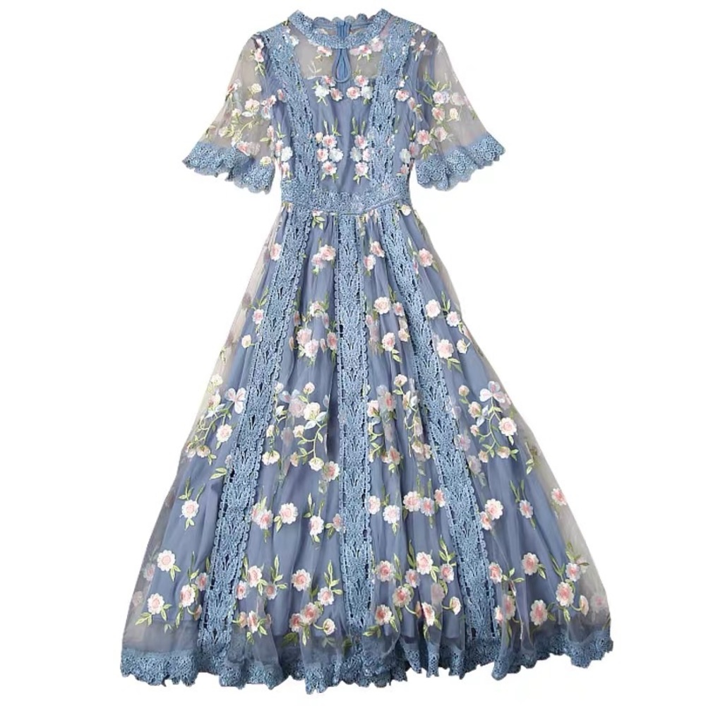 Blue Lace dress elegant and dignified women girls